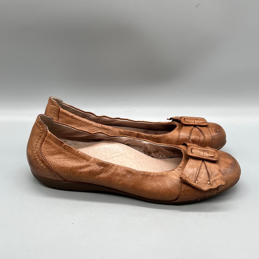 Abeo Shoes Women 6.5 Brown Leather Tabitha Buckle Bow Ballet Flat Comfort Casual